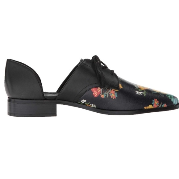 New Nine West Leather Floral Flat Oxfords Black - Picture 4 of 7